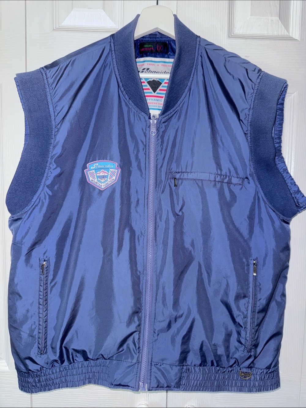 Vintage 80s 90s Schneider Blue Men's Sleeveless Bomber Vest Sz L/52